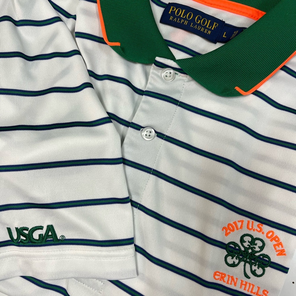 Polo Golf Ralph Lauren White and Green Striped 2017 US Open Erin Hills